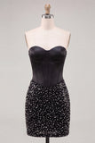 Black Sparkly Corset Beaded Short Cocktail Dress