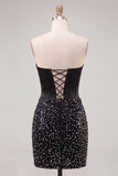 Black Sparkly Corset Beaded Short Cocktail Dress