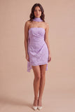 Lilac Floral Neck Scarf Bodycon Short Cocktail Dress