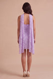 Lilac Floral Neck Scarf Bodycon Short Cocktail Dress