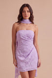 Lilac Floral Neck Scarf Bodycon Short Cocktail Dress