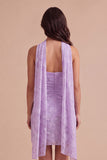 Lilac Floral Neck Scarf Bodycon Short Cocktail Dress