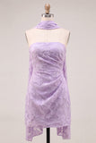 Lilac Floral Neck Scarf Bodycon Short Cocktail Dress