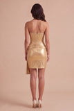 Sparkly Gold Beaded Corset Short Cocktail Dress with Sash