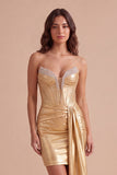 Sparkly Gold Beaded Corset Short Cocktail Dress with Sash