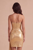 Sparkly Gold Beaded Corset Short Cocktail Dress with Sash