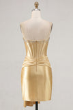 Sparkly Gold Beaded Corset Short Cocktail Dress with Sash