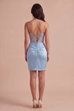 Sparkly Dusty Blue Sequin Corset Short Cocktail Dress
