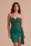 Sparkly Dark Green Corset Beaded Short Cocktail Dress