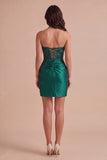 Sparkly Dark Green Sequin Short Cocktail Dress with Slit