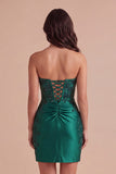 Sparkly Dark Green Sequin Short Cocktail Dress with Slit