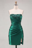 Sparkly Dark Green Sequin Short Cocktail Dress with Slit