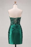 Sparkly Dark Green Sequin Short Cocktail Dress with Slit