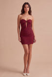 Burgundy Sparkly Beaded Sweetheart Short Cocktail Dress