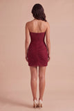 Burgundy Sparkly Beaded Sweetheart Short Cocktail Dress