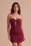 Burgundy Sparkly Beaded Sweetheart Short Cocktail Dress