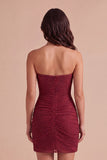 Burgundy Sparkly Beaded Sweetheart Short Cocktail Dress