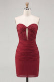 Burgundy Sparkly Beaded Sweetheart Short Cocktail Dress