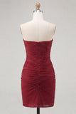 Burgundy Sparkly Beaded Sweetheart Short Cocktail Dress