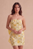 Pink Yellow Floral Sparkly Sequin Short Cocktail Dress