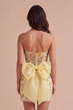 Pink Yellow Floral Sparkly Sequin Short Cocktail Dress