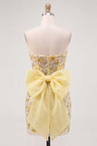 Pink Yellow Floral Sparkly Sequin Short Cocktail Dress