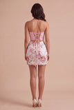 Sparkly Pink Floral Sequin Embroidered Short Cocktail Dress