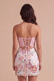 Sparkly Pink Floral Sequin Embroidered Short Cocktail Dress