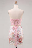 Sparkly Pink Floral Sequin Embroidered Short Cocktail Dress