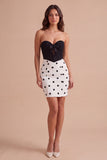 Black and White Polka Dots Corset Short Cocktail Dress with Lace