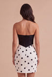 Black and White Polka Dots Corset Short Cocktail Dress with Lace
