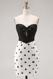 Black and White Polka Dots Corset Short Cocktail Dress with Lace