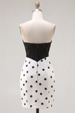 Black and White Polka Dots Corset Short Cocktail Dress with Lace