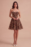 Brown Leopard Corset Beaded Short Cocktail Dress