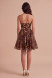 Brown Leopard Corset Beaded Short Cocktail Dress