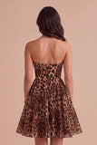 Brown Leopard Corset Beaded Short Cocktail Dress