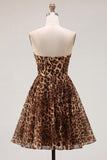 Brown Leopard Corset Beaded Short Cocktail Dress
