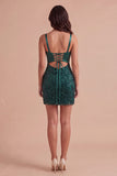 Dark Green Sparkly Sequin V-Neck Short Cocktail Dress