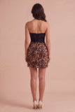 Black and Leopard Sweetheart Short Corset Cocktail Dress with Lace