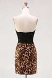 Black and Leopard Sweetheart Short Corset Cocktail Dress with Lace