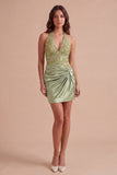 Sparkly Army Green Floral Beaded Corset Short Cocktail Dress