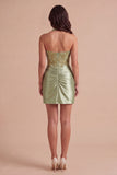 Sparkly Army Green Floral Beaded Corset Short Cocktail Dress
