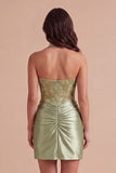 Sparkly Army Green Floral Beaded Corset Short Cocktail Dress