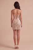 Champagne Sparkly Sequin Corset Short Cocktail Dress
