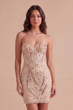 Champagne Sparkly Sequin Corset Short Cocktail Dress