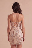 Champagne Sparkly Sequin Corset Short Cocktail Dress
