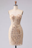 Champagne Sparkly Sequin Corset Short Cocktail Dress