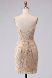Champagne Sparkly Sequin Corset Short Cocktail Dress