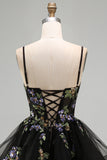 Black Sparkly Floral Sequin Spaghetti Straps Short Cocktail Dress