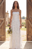 Ivory Floral Halter A Line Floor Length Bridal Dress